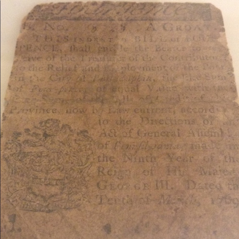 Rare 1769 Pennsylvania Continental Currency